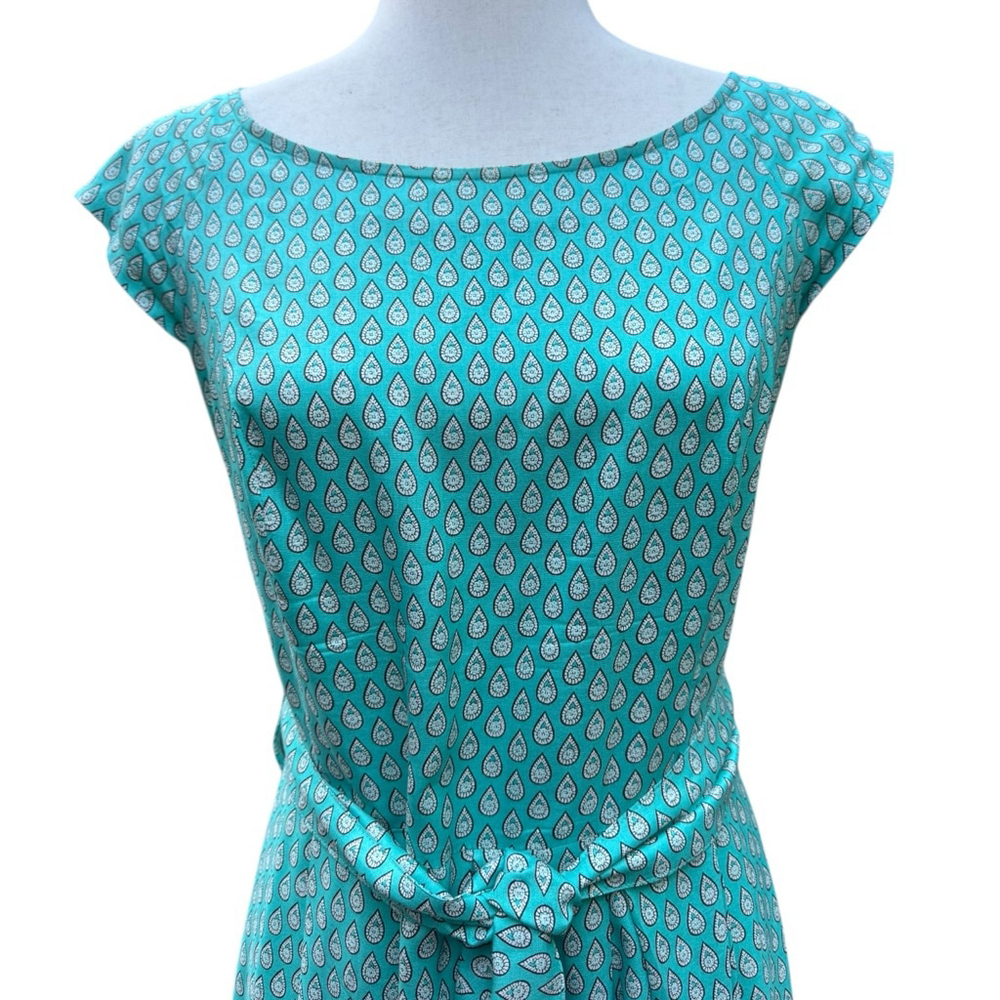 Vintage Souleiado Silk Dress Teal Paisley Print Cap Sleeve French 38 Medium 8/10 - Picture 5 of 14